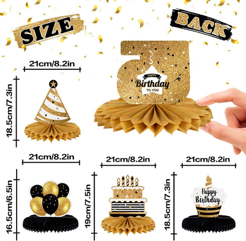 LINGTEER Happy 55th Birthday Table Honeycomb Centerpieces - Cheers to 55th Birthday Party Decorations Gift Sign