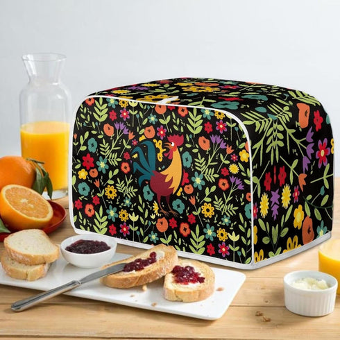 ZDCUSTOM Floral Rooster Toaster Cover for 2 Slice Small Appliance, Washable Anti-Scratch Dustproof Kitchen Cover