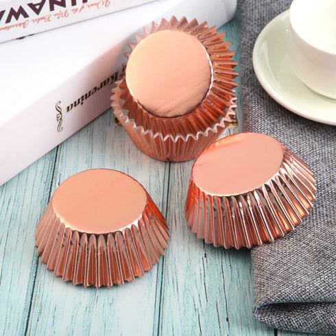 URATOT 100 Pieces Rose Gold Foil Metallic Cupcake Liners, Muffin Wrappers, Muffin Paper Cases, Foil Baking Cups