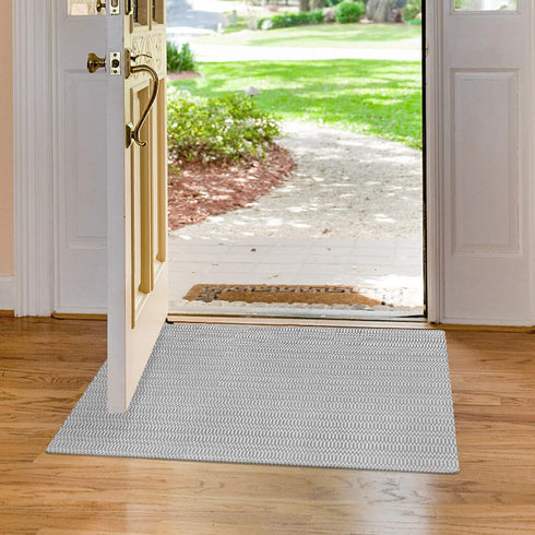 Small Door Mat Front Porch Rug, Washable 2'x3' White Gray Striped Cotton Rug for Bathroom Kitchen Laundry Room Indoor