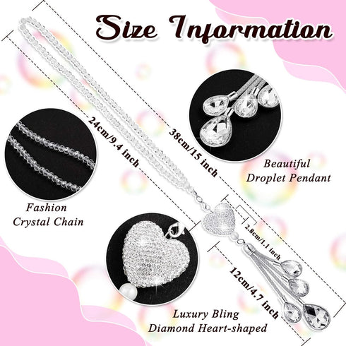 Frienda Bling Heart Car Charms for Women, Crystal Rear View Mirror Hanging Decoration, 9.8 Inch White Pendant