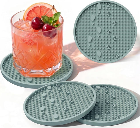 Coasters for Drinks(4 Pack, Light Blue) Cute Aesthetic Pet Paw Design Silicone