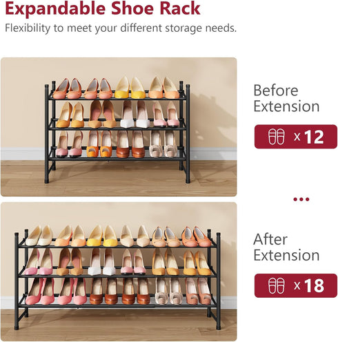 Closet 3 28-41Adjustable Closet, Tajsoon Expandable Shoe Rack for Tier, & Stackable Shoe Shelf Storage, Metal Shoe Rack