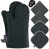 KEGOUU Oven Mitts and Pot Holders 6pcs Set, High Heat Resistant Kitchen Oven Gloves (Deep Green)