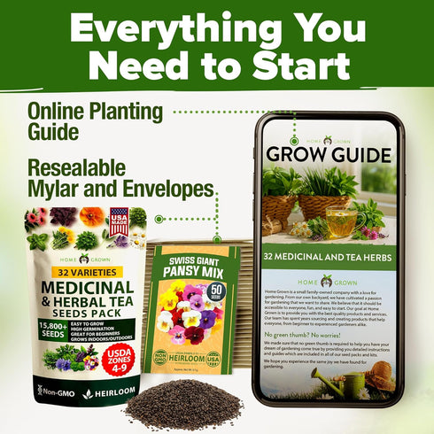 32 Pack HOME GROWN Herb Seeds Medicinal Herbs and Tea Variety Annual & Perennial Herb Seeds for Planting Indoors