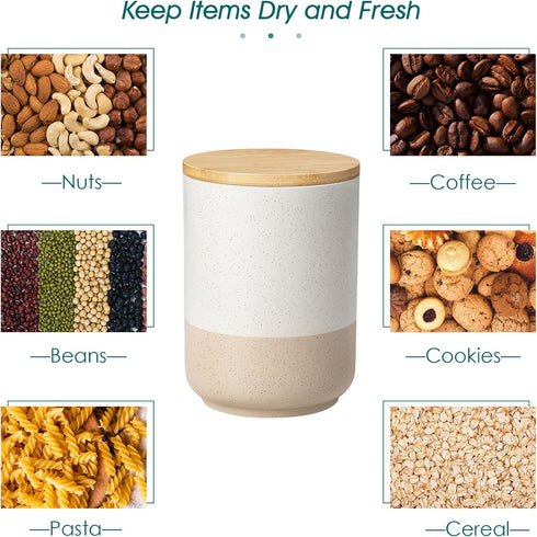 Set 3-Piece Countertop vancasso Sabine Ceramic Canister with Airtight Wood Lids - Kitchen Storage for Flour, Sugar