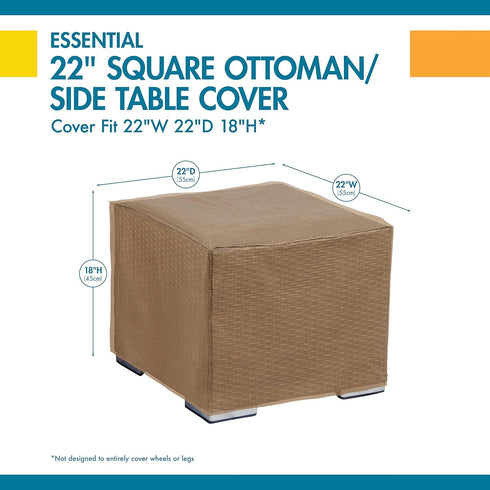 22 Inch DUCKCOVERS Essential Water-Resistant Square Patio Ottoman/Side Table Cover, Outdoor Ottoman Cover