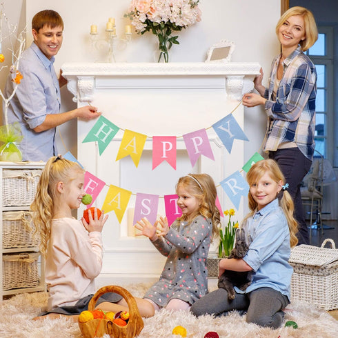 TUPARKA 2pcs Easter Banners, 'Happy Easter' Bunting Garland Decorations, Lightweight Hessian Pennant Shape