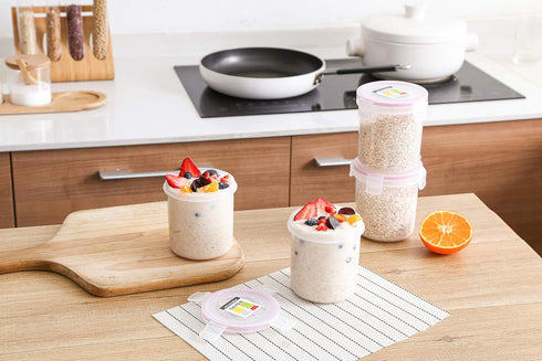 Set 4 Set (18.6 oz) Komax Biokips Overnight Oats Containers with Lids of Round Airtight Food Storage Containers
