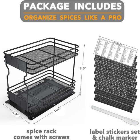 6.5" x10.75 x8.5 1 2-Tier SpaceAid Pull Out Spice Rack Organizer for Cabinet, Heavy Duty Slide Out Seasoning Kitchen