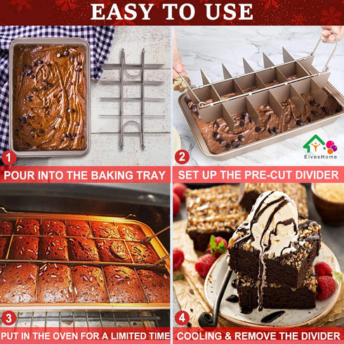 Non Stick Brownie Pan with Dividers, 18 Pre-slice Carbon Steel Bakeware Tray for Baking Cake, Muffin