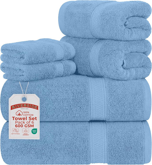 RIVERSIDE Luxury 6 Piece Towel Set, 2 Bath Towels, 2 Hand Towel,