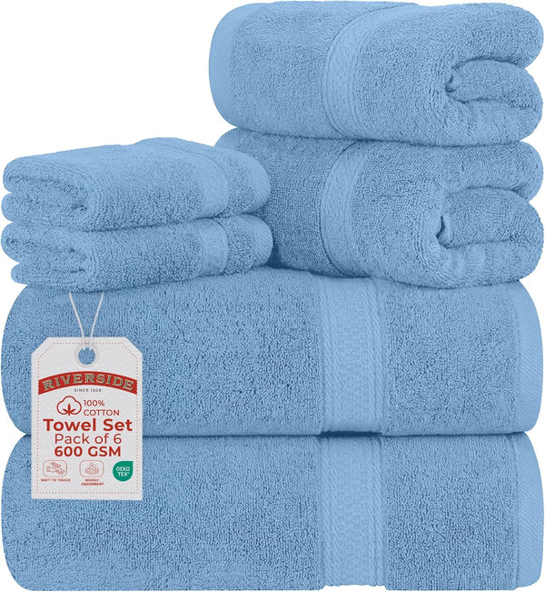 RIVERSIDE Luxury 6 Piece Towel Set, 2 Bath Towels, 2 Hand Towel,