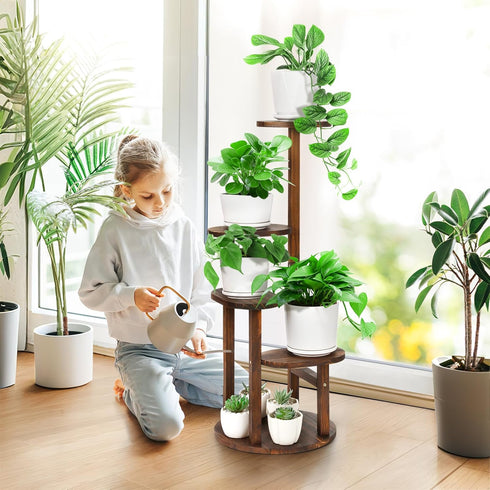 4 Tier Tall Plant Stand Indoor, Wood Corner Plant Shelf for Multiple Plants, Sturdy Oval Tiered Flower Pot Holder