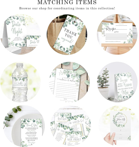 Your Main Event Prints Eucalyptus Bridal Shower Games - How Many Kisses For The Mrs, Includes 1 Stand (5x7) & 50