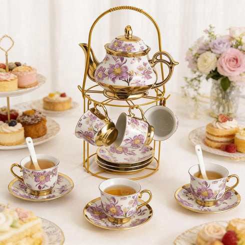 20 Set Set Set Set Purple/500ml) Pcs Porcelain Tea with Metal Holder, European Ceramic Tea for Adults, Adult Tea Gift
