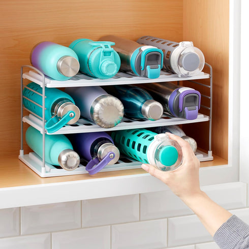 3-Shelf YouCopia UpSpace Water Bottle and Travel Mug Cabinet Organizer, Adjustable Storage Rack for Kitchen