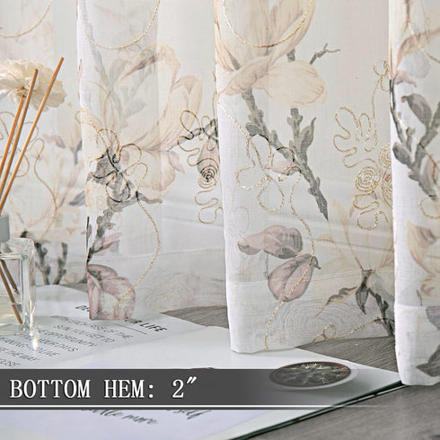 Tollpiz Floral Short White Sheer Tier Curtains, Set of 2 Panels, 30 x 24 inches, Flower Print Vine Embroidery for