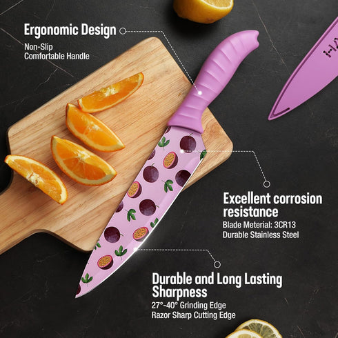 HAUSHOF Kitchen Knife Set - 12-Piece Colorful Knives with 6 Sheaths, Non-Stick Stainless Steel Blades for Gifts