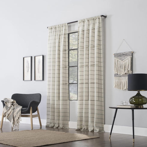 Clean Window Twill Stripe Anti-Dust Sheer Curtain Panel, 52" x 84", Allergy/Pet Friendly, Gray