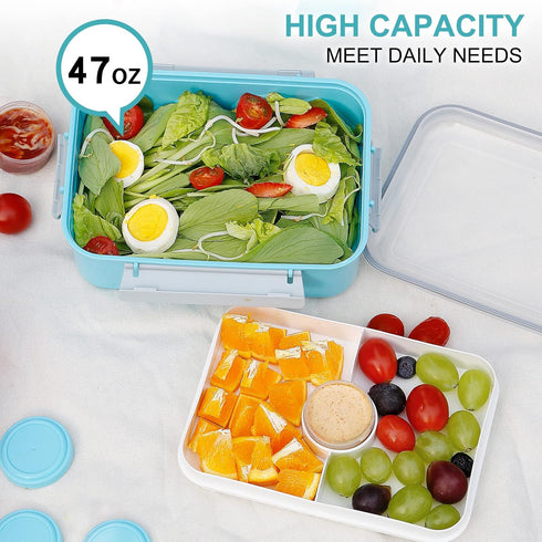 shopwithgreen 3 Pack Salad Food Storage Container, 47-oz Bento Box with 3-Compartment for Sandwich, Fruit, Lunch,