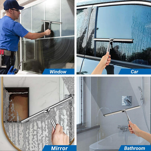 ecooe Silicone Shower Squeegee with Hanger, Shower Glass Cleaner Wiper, Black Window Squeegee Scraper with Stainless