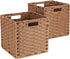 DULLEMELO Wicker Storage Baskets, 11x11 Cube Bins, Foldable Plastic Cubby Baskets Set of 2 for Organizing, Brown