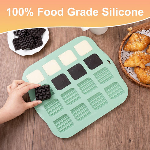 Silicone Waffle Chocolate Mold, 2 Pack Mini Square Non-Stick Waffle Tray for Making Chocolate and Cake Decoration