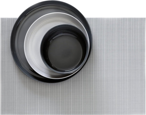 Set of 4 Gray Linnea Rib Vinyl Placemat, Wipes Clean, Rectangle 13" x 19"