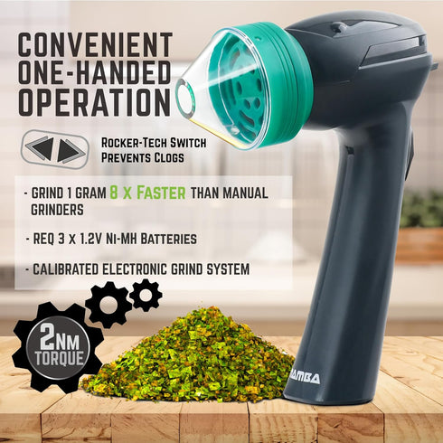 Mamba Lite Electric Portable Herb Grinder, 1g Gray All-Plastic Head, USB Rechargeable for One-Handed Grinding