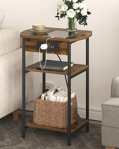 3 ET05201B Hzuaneri End Table with Charging Station, Tier Storage Bed Side Table with USB Port & Outlet, Nightstand