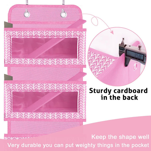 VERONLY Over The Door Hanging Organizer, 5 Large Pockets, Wall Mount Pantry Storage, Pink