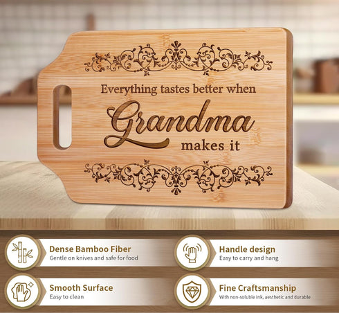 Engraved Bamboo Cutting Board for Grandma, 12.3"L x 8.7"W x 0.4"Th, Birthday Gifts from Grandkids