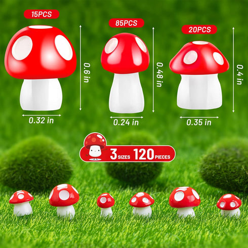 MGZTTHW 120 pcs Cute Mini Resin Mushrooms Craft Figurines for Fairy, Micro Landscape & Bonsai Gardens; Mushroom Cake