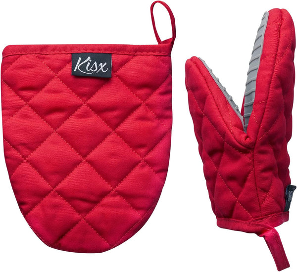 Oven Mitts Heat Resistant, Mini Silicone Gloves for Cooking, Kitchen Pot Holders & Oven Mitts Sets (Red Color)