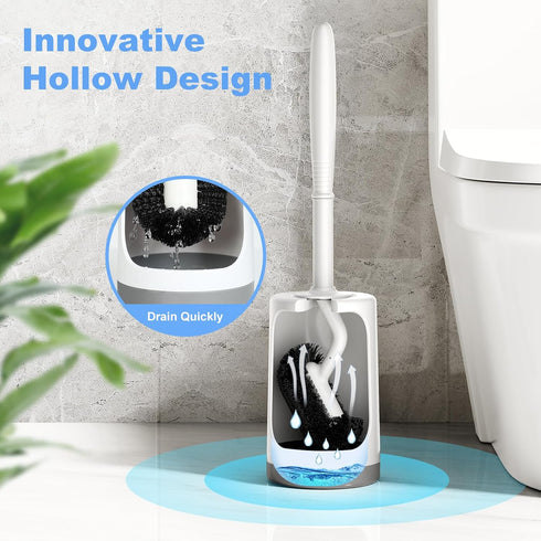 Set: 3 Pack HAMITOR Toilet Bowl Brush Holder Curved Design with Holder for Deep Cleaning Under Rim - Compact Hidden