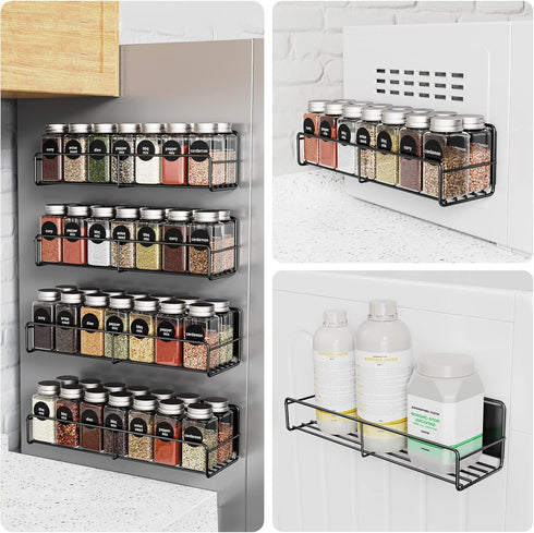 4 Pack Magnetic Spice Rack Organizer - for Refrigerator, Black