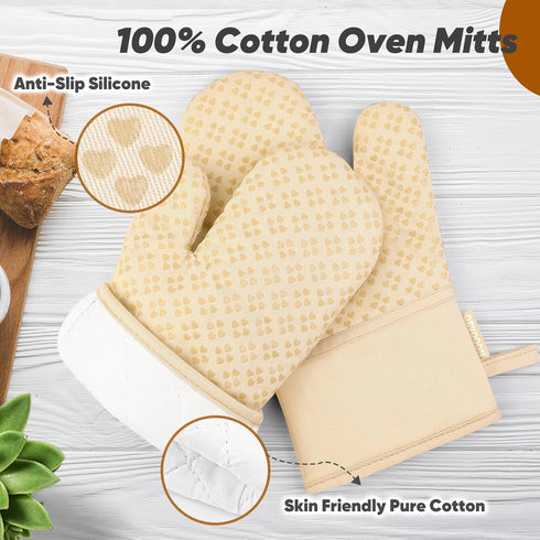 Oven Mitts and Pot Holders Set, 4 Pieces - Heat Resistant 500 ? Oven Mitt and Pot Holder, Non-Slip Silicone Surface,