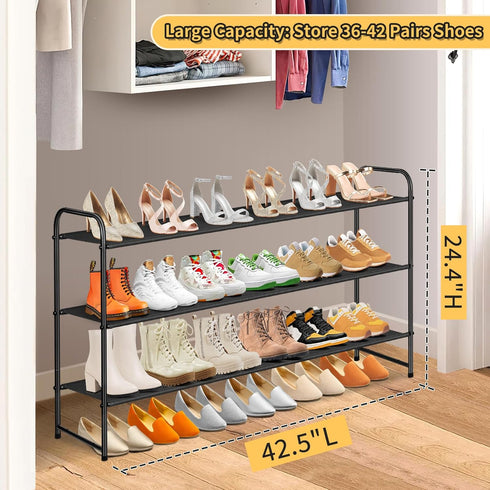 3-Tier Closet, 24-Pairs SLEEPING LAMB Long Shoe Organizer for Stackable Wide Shoe Rack Holds Shoe Storage Shelf