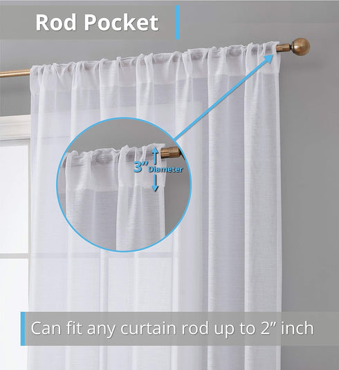 HLC.ME Lauren Semi Sheer Light Filtering Pocket Top & Back Tab Curtains - 2 Panels (54 x 63 Inch, White) for Bedroom &