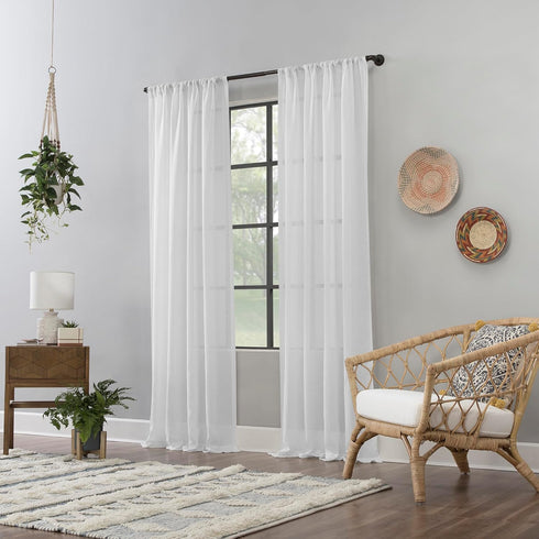Clean Window Crushed Texture Allergy/Pet Friendly Anti-Dust Sheer Curtain Panel, 52" W x 96" L, White