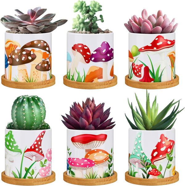Gejoy 6 Pcs Colorful Mushrooms Planters Cute Mushroom Planter Pot with Removable