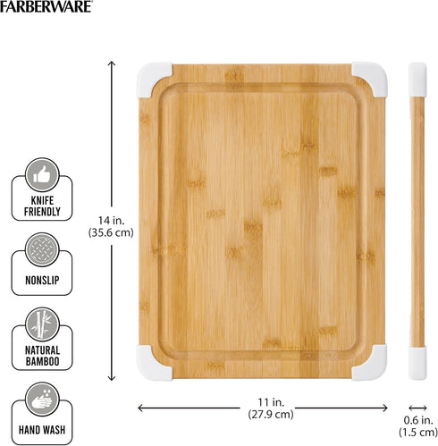 Farberware Nonslip Bamboo Cutting Board, 11x14 Inch with Juice Groove, White