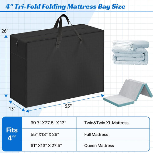 UUFCTY 55"x13"x26" 600D Foldable Mattress Storage Bag, Portable Waterproof Carry Case for Trifold Memory Foam Full