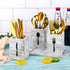 Kathfly 4 Pcs Silverware Caddy Utensil Holder for Countertop Silverware Organizer with Wood Tray Spoon Fork Holder for Kitchen Parties(Retro White)