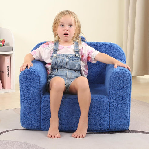 MOMCAYWEX Kids Snuggly-Soft Sherpa Chair, Cuddly Toddler Foam Chair for Boys and Girls, Sky Blue