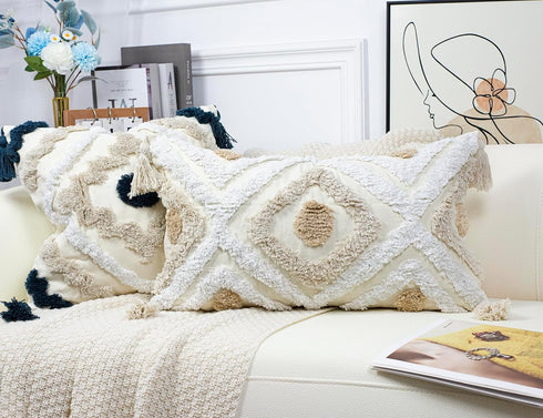 14 24,Cotton NUYECY Modern Long Lumbar Throw Pillow Cover x and Linen Tufted Decorative Boho Long Lumbar Pillow Case