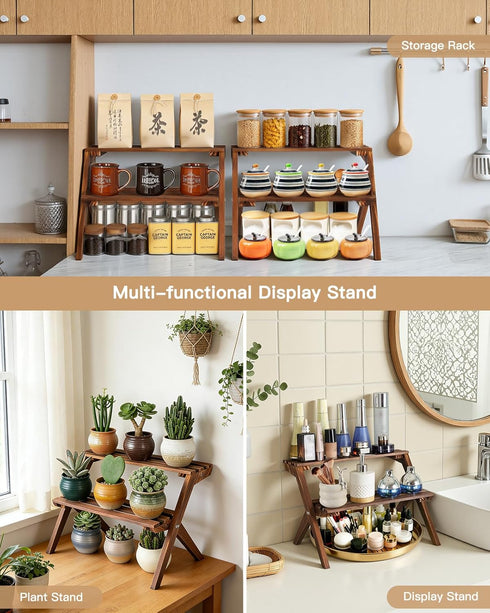 2 Tier Small Wood Plant Stand for Desktop, X-Frame Windowsill Plant Shelf Indoor, Table Top Mini Ladder Flower Pot