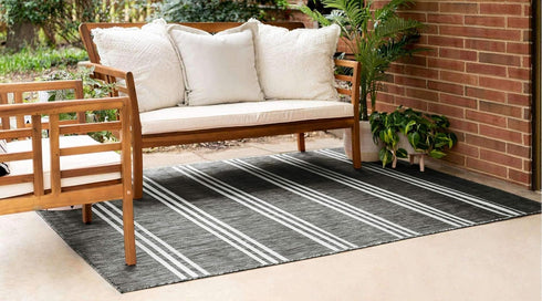 Unique Loom Outdoor Collection Area Rug - Anguilla, 2' x 3' 1' Rectangle, Charcoal/Ivory