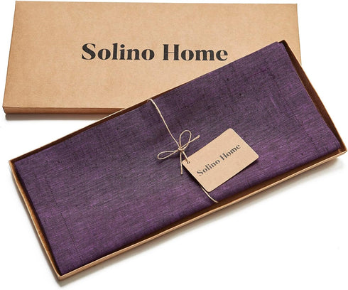 Solino Home Linen Table Runner - 100% Pure Linen Grape Table Runner 14 x 36 Inch for Dresser and Coffee Tables - Athena